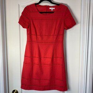 Precis Red Textured Dress Cotton Fit & Flare UK 10 EU 36 Elegant Classic